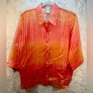 Draper's & Damon's Vintage See Through Bright Orange With Red Tones Shirt Sz L